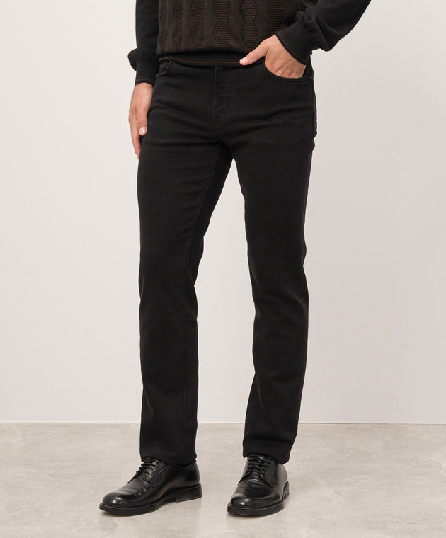 Stefano Ricci Черные утепленные джинсы с логотипом логотип MFT43B2310RODBK изображение 3