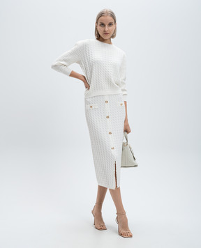 Twinset Білий джемпер у фактурний візерунок з логотипом 242TP3340