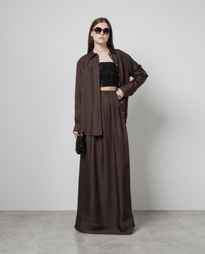 Asceno Коричнева спідниця максі Heather із шовку D051F03C397