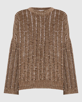 Brunello Cucinelli Коричневий ажурний светр з шовком і льном MEA393110