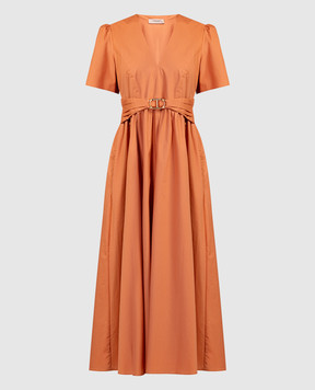 Twinset Оранжевое платье миди с драпировкой и металлическим логотипом 241TT2020