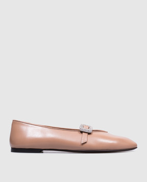 Giuseppe Zanotti Бежевые кожаные балетки Amanda с кристаллами E560012