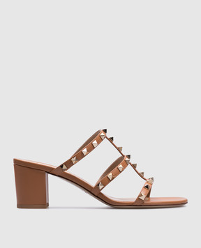 Valentino Коричневые кожаные мюли ROCKSTUD 6W2S0C47VOD