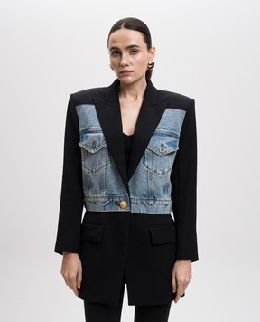 Balmain Чорний комбінований жакет з патчем логотипа EF1SE609MG90