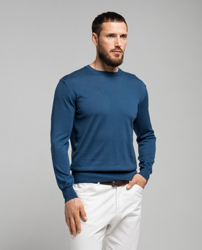 Cashmere&Whiskey Синий джемпер с шелком и кашемиром FS02