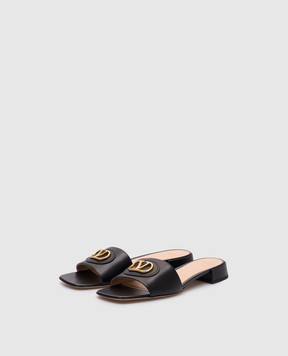 Valentino Черные кожаные шлепанцы с логотипом 6W2S0LT0DSH