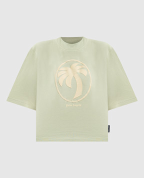Palm Angels Зелена укорочена футболка з фактурним принтом Oval Palm PWAA020S25JER002