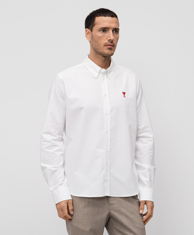 Ami Paris - Белая рубашка с вышивкой эмблемы Ami de Coeur