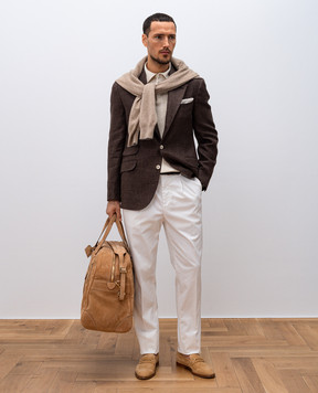 Brunello Cucinelli Бежевое поло с леном в тканом узоре. M2L707815