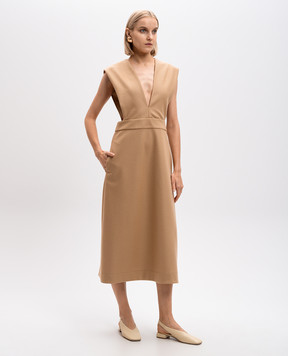 Jil Sander Бежевое платье миди из шерсти J02CT0381J40045