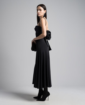 Magda Butrym Чорна комбінована сукня-бюстьє з трояндою DRESS20232524