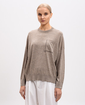 Brunello Cucinelli Коричневый меланжевый джемпер из шерсти и кашемира M14844710