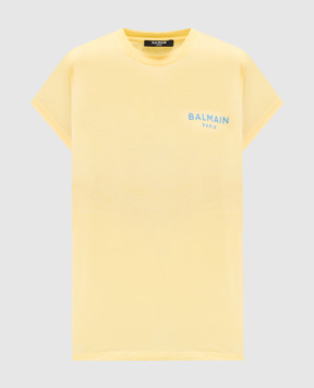 Balmain Желтая футболка с фактурным принтом логотипа DF1EF010BB01