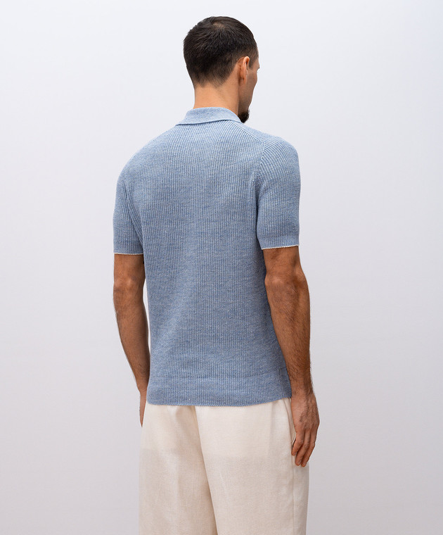 Brunello Cucinelli Блакитне меланжеве поло з льоном M2L707705 зображення 4