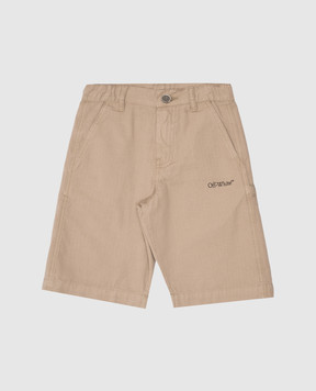Off-White Дитячі шорти кольору хакі з логотипом OBCB00BS25FAB001