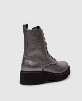 Brunello Cucinelli Детские серебристые кожаные ботинки с цепочкой мониль BZLMN1G238
