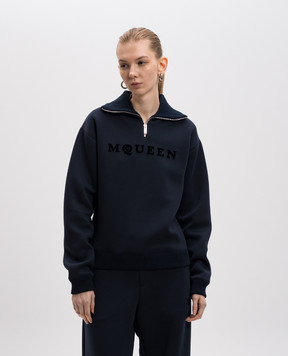 Alexander McQueen Синий свитер с фактурным логотипом 815576QLAEB