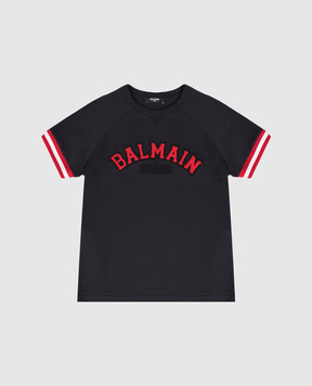Balmain Дитяча синя футболка з фактурним логотипом BX8Q51Z31861214
