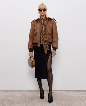 Saint Laurent Коричнева шкіряна куртка з хутром 843525YCTE2