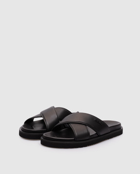 Versace Черные кожаные шлепанцы с логотипом 10161881A11124