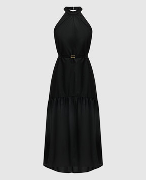 Twinset Черное платье миди с кружевом 241TT2061
