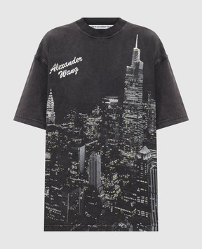 Alexander Wang Серая футболка в принт с кристаллами UCC3251843