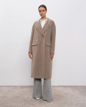 Ermanno Scervino Бежевое двубортное пальто из шерсти и кашемира D476D305CBNHO