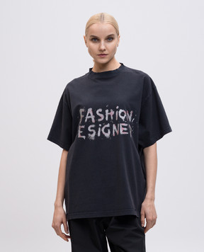 Balenciaga Сіра футболка з принтом 831305TSVC5