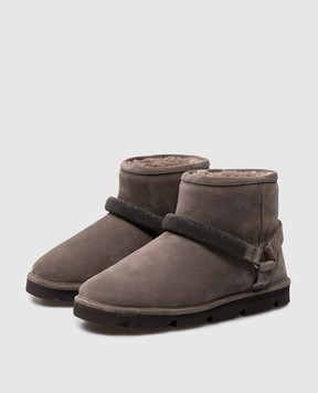 Brunello Cucinelli Сірі замшеві уггі з ланцюжком моніль MZSFG2834