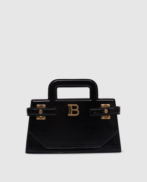 Balmain Чорна шкіряна лакована сумка-міні B-Buzz Top Handle EN0KJ931LPIS