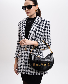 Balmain Черная кожаная сумка-хобо 1945 Soft Moon с металлическим логотипом EN1BQ954LETF