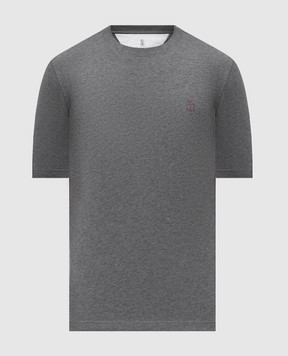 Brunello Cucinelli Серая футболка с геральдическим принтом эмблемы M0B138440