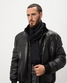 Stefano Ricci Чорний шарф з кашеміру та шовку з монограмою логотипа MWA93000407126