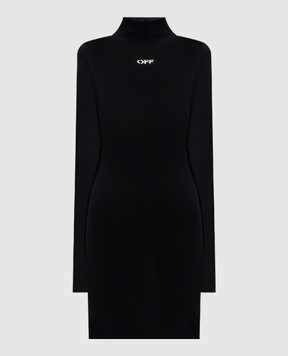 Off-White Черное платье мини с узором логотипа Off OWHI096C99KNI001