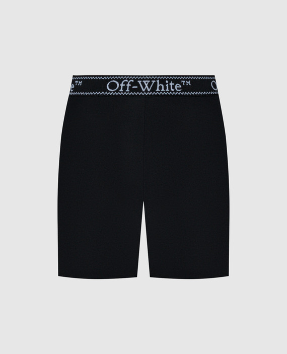 Black shorts with a logo pattern