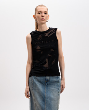 Alexander McQueen Чорний топ з прозорими вставками 815574QCAL0