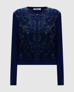 Blumarine Синий кардиган с аппликацией в виде цветов 7046