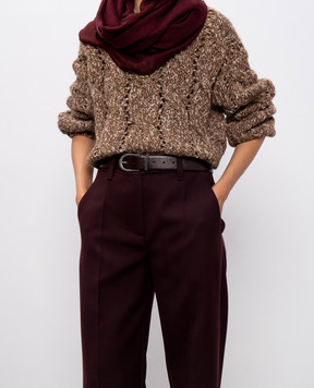 Brunello Cucinelli Коричневий шкіряний глянцевий ремінь з ланцюжком моніль M0TROC31G