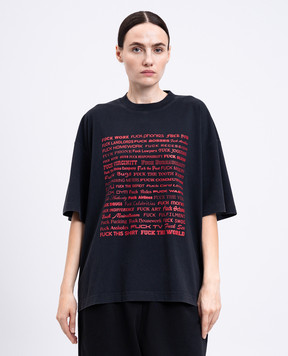 Vetements Чорна футболка з принтом напису UH76TR660Bw