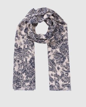 Loro Piana Бежевый шарф из льна и шелка в цветочный принт. FAN9716