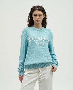 Balmain Голубой свитер с шерстью с узором логотипа DH1KD000KG97