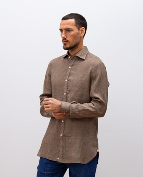ISAIA Коричневая рубашка из льна 008358C9769