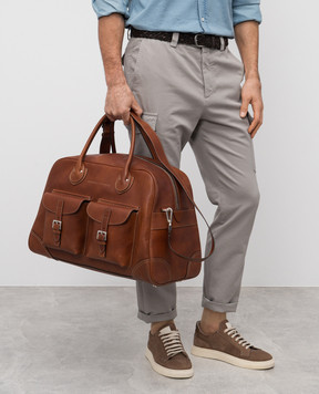 Brunello Cucinelli Коричневая кожаная дорожная сумка с логотипом MBZIBU428