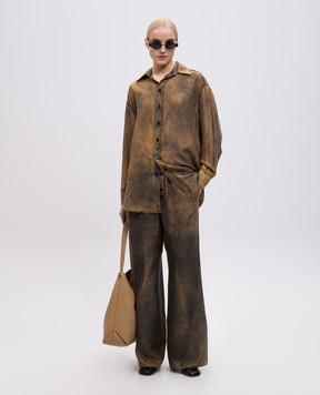 Maison Margiela MM6 Коричневі штани із шовку з ефектом потертості S52KA0523M35244
