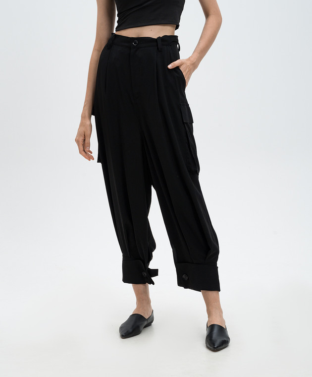 Y`S Yamamoto Черные брюки карго с отворотами YBP10500 изображение 3