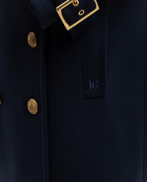 Balmain Синє двобортне пальто з вовни вільного крою BF1UD095WB72