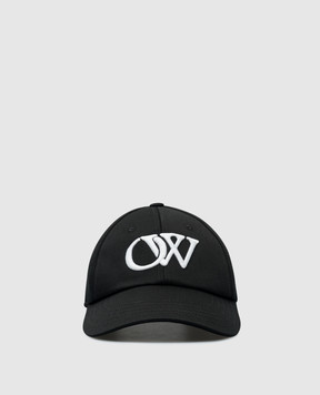 Off-White Чорна кепка з контрастною вишивкою логотипа OMLB069C99FAB001