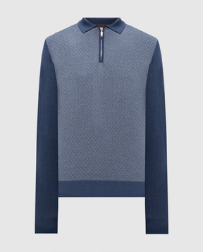 Doriani Cashmere Синее поло с шерстью, шелком и кашемиром в узор 18119ZEJ18ZIP79