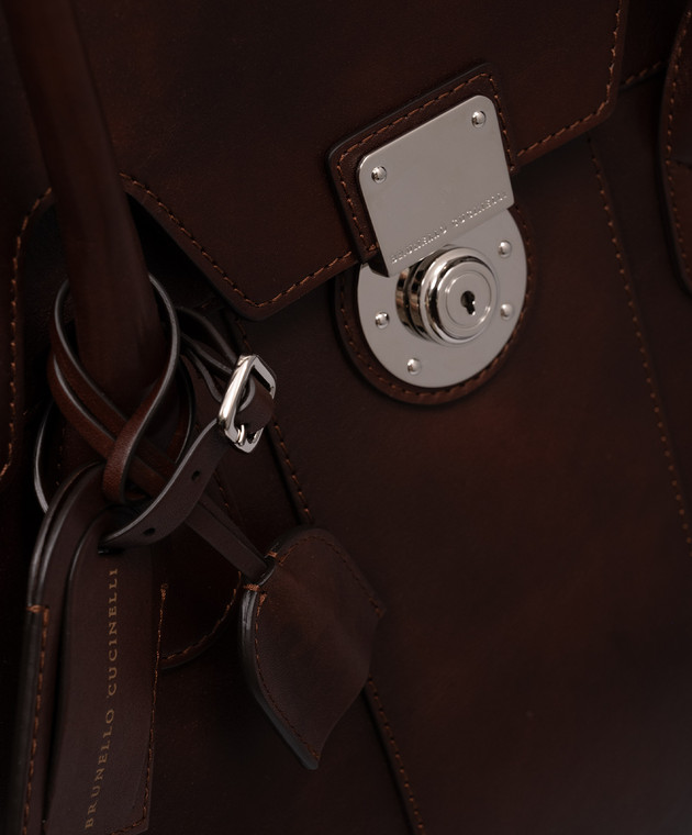 Brunello Cucinelli Коричневая кожаная дорожная сумка MBCIU426 изображение 4