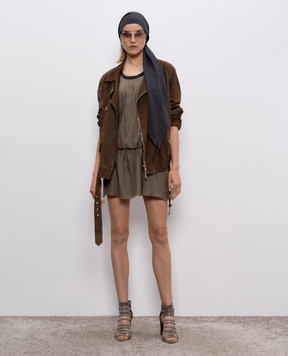 Brunello Cucinelli Платье мини цвета хаки из шелка M0R27A60H1